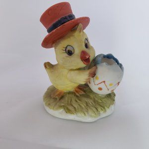 Ceramic Hand Painted Figurine Duck Orange Top Hat Egg 2" x 2" Korea Sticker